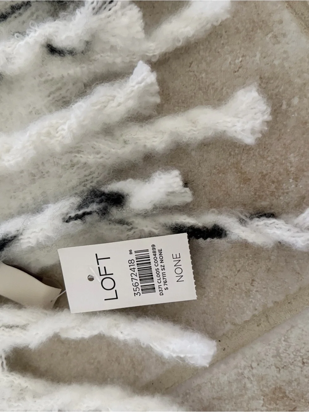 LOFT White with Black Windowpane Fringe Blanket Scarf